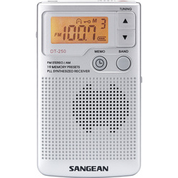 sangean A500043 DT-250 SILVER AM/FM Stereo Pocket Receiver